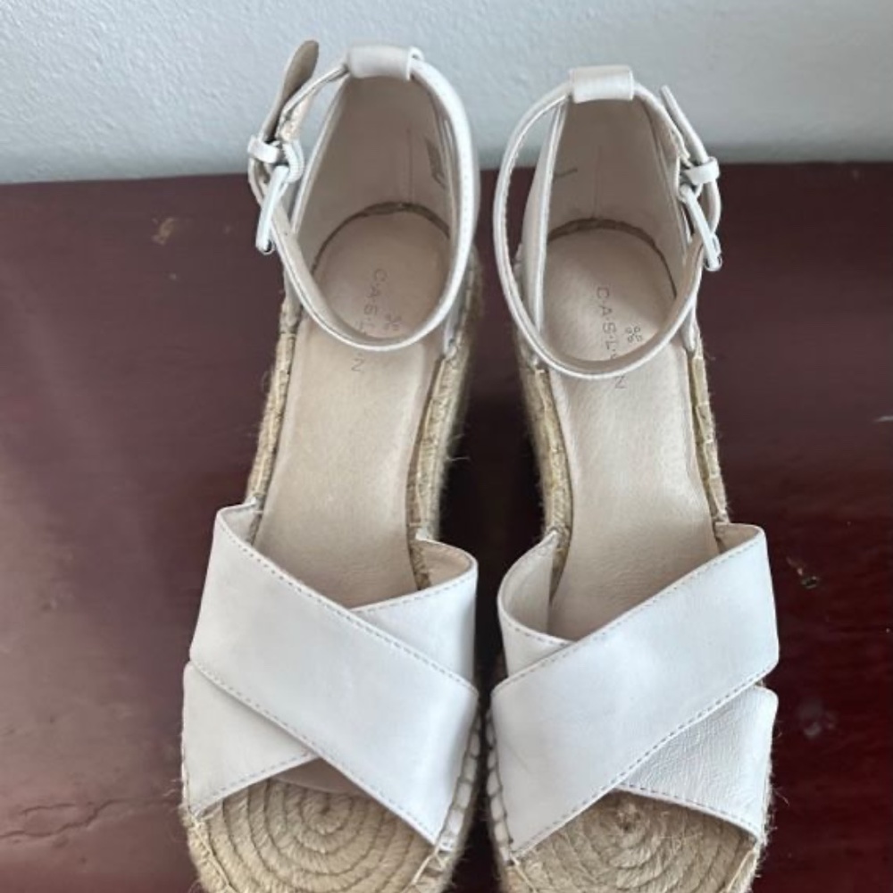 Caslon White Leather Espadrille Wedges. US 7M